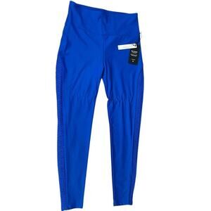NWT Lanston SportSize Medium Leggings Bright Blue Tight Night Mesh Sides Soft